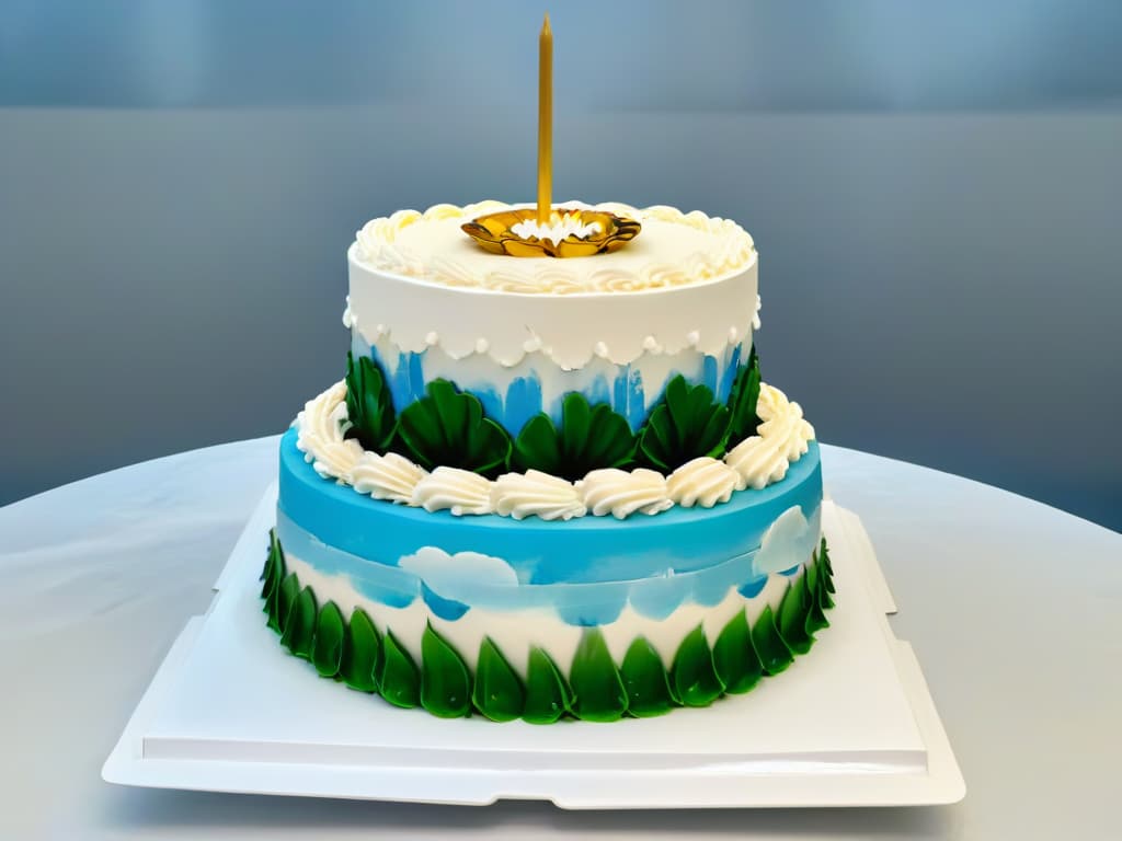  A closeup, ultradetailed image of a delicate, intricately designed cake showcasing a harmonious blend of traditional culinary techniques from different cultures. The cake features exquisite piping work, fondant decorations, and a variety of vibrant colors that symbolize the fusion of diverse culinary traditions. hyperrealistic, full body, detailed clothing, highly detailed, cinematic lighting, stunningly beautiful, intricate, sharp focus, f/1. 8, 85mm, (centered image composition), (professionally color graded), ((bright soft diffused light)), volumetric fog, trending on instagram, trending on tumblr, HDR 4K, 8K