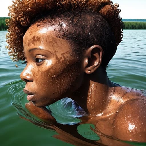  african woman's head drowning in the lake