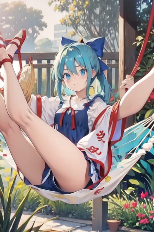  Cirno on a hammock, old manga style