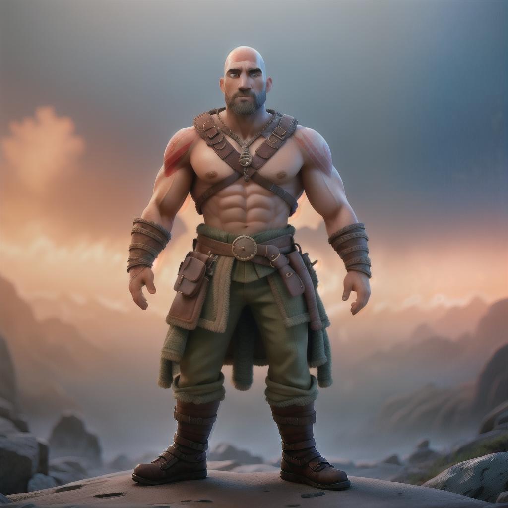  God of war hyperrealistic, full body, detailed clothing, highly detailed, cinematic lighting, stunningly beautiful, intricate, sharp focus, f/1. 8, 85mm, (centered image composition), (professionally color graded), ((bright soft diffused light)), volumetric fog, trending on instagram, trending on tumblr, HDR 4K, 8K