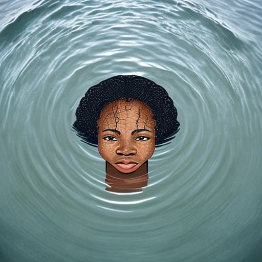  african woman's head drowning in the lake