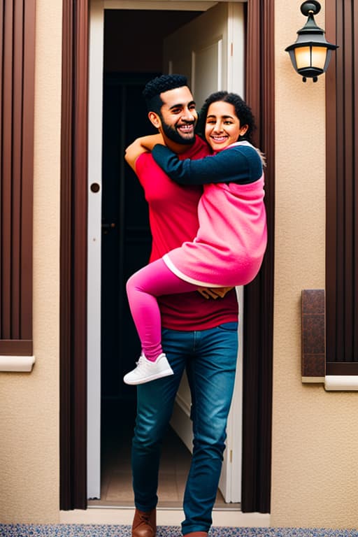  Male carrying Middle Eastern female through door