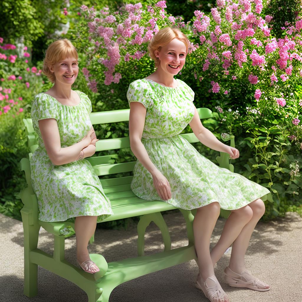 3d render redshift 1woman in a summer dress, natural light from the right creating a soft glow. Background: blurred green garden, wide aperture. 50mm lens perspective, subject’s eyes aligned with the rule of thirds. Pose: sitting on a garden bench, smiling naturally. Warm, cheerful atmosphere, slight exposure adjustment for brightness