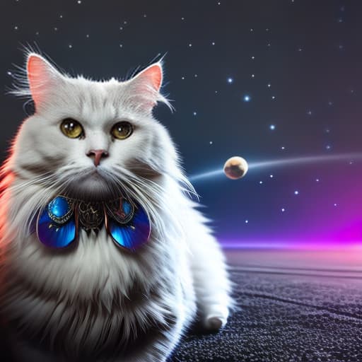  black cat on a background of space hyperrealistic, full body, detailed clothing, highly detailed, cinematic lighting, stunningly beautiful, intricate, sharp focus, f/1. 8, 85mm, (centered image composition), (professionally color graded), ((bright soft diffused light)), volumetric fog, trending on instagram, trending on tumblr, HDR 4K, 8K