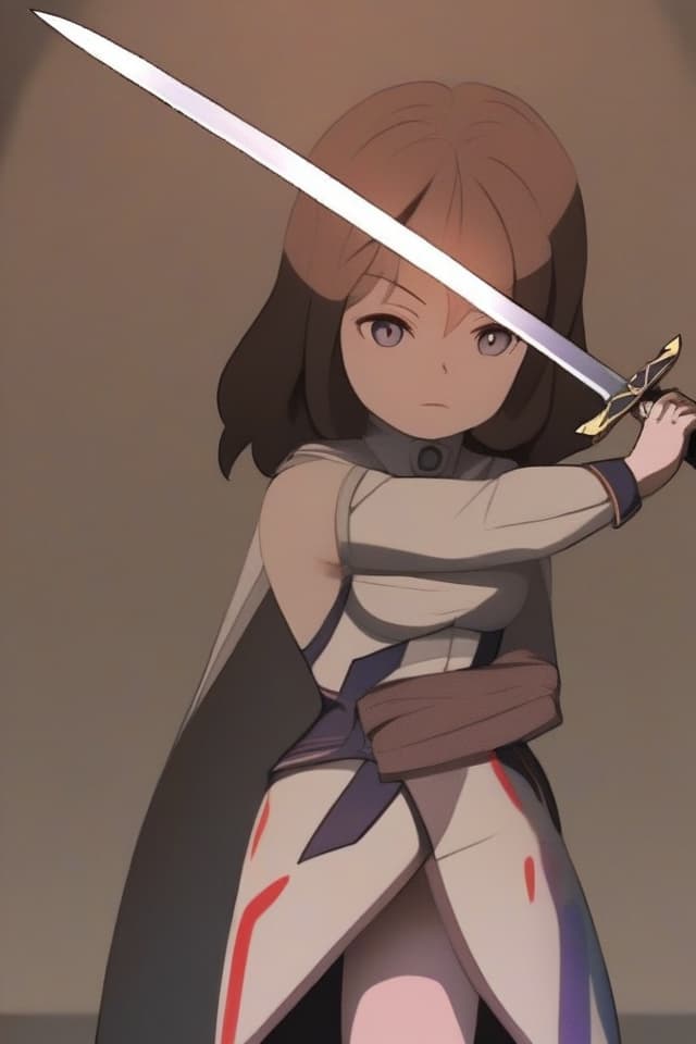  a woman in a cosplay outfit holding a sword, a pic