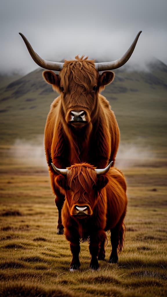  highland cow, tundra, high resolution , hyperrealistic, high quality, highly detailed, cinematic lighting, intricate, sharp focus, f/1. 8, 85mm, (centered image composition), (professionally color graded), ((bright soft diffused light)), volumetric fog, trending on instagram, HDR 4K, 8K