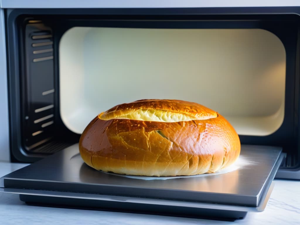  A beautifully minimalist image of a perfectly goldenbrown loaf of bread emerging from a sleek, modern oven, steam rising gently from its crust as it sits on a pristine marble countertop. The lighting is soft but highlights the texture and color of the bread exquisitely, showcasing the mastery of the baking process. hyperrealistic, full body, detailed clothing, highly detailed, cinematic lighting, stunningly beautiful, intricate, sharp focus, f/1. 8, 85mm, (centered image composition), (professionally color graded), ((bright soft diffused light)), volumetric fog, trending on instagram, trending on tumblr, HDR 4K, 8K