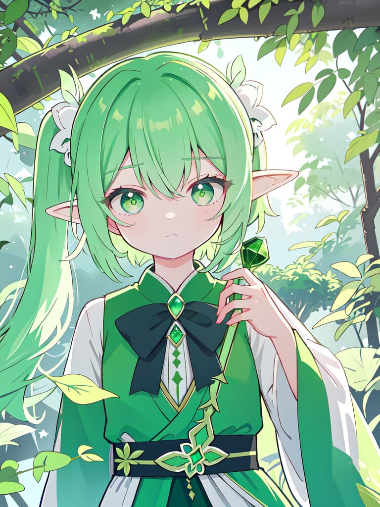  Green Basilisk, Twin Tail on the elf ear, masterpiece, best quality,8k,ultra detailed,high resolution,an extremely delicate and beautiful,hyper detail