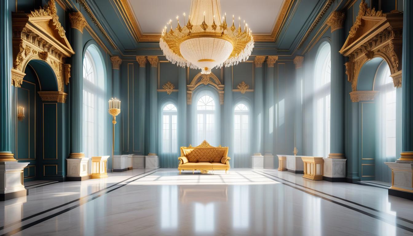  architectural style Baroque interior, luxury, ceremonial hall, big hall, light wall, emperor throne, marble, front view, . clean lines, geometric shapes, minimalist, modern, architectural drawing, highly detailed hyperrealistic, full body, detailed clothing, highly detailed, cinematic lighting, stunningly beautiful, intricate, sharp focus, f/1. 8, 85mm, (centered image composition), (professionally color graded), ((bright soft diffused light)), volumetric fog, trending on instagram, trending on tumblr, HDR 4K, 8K