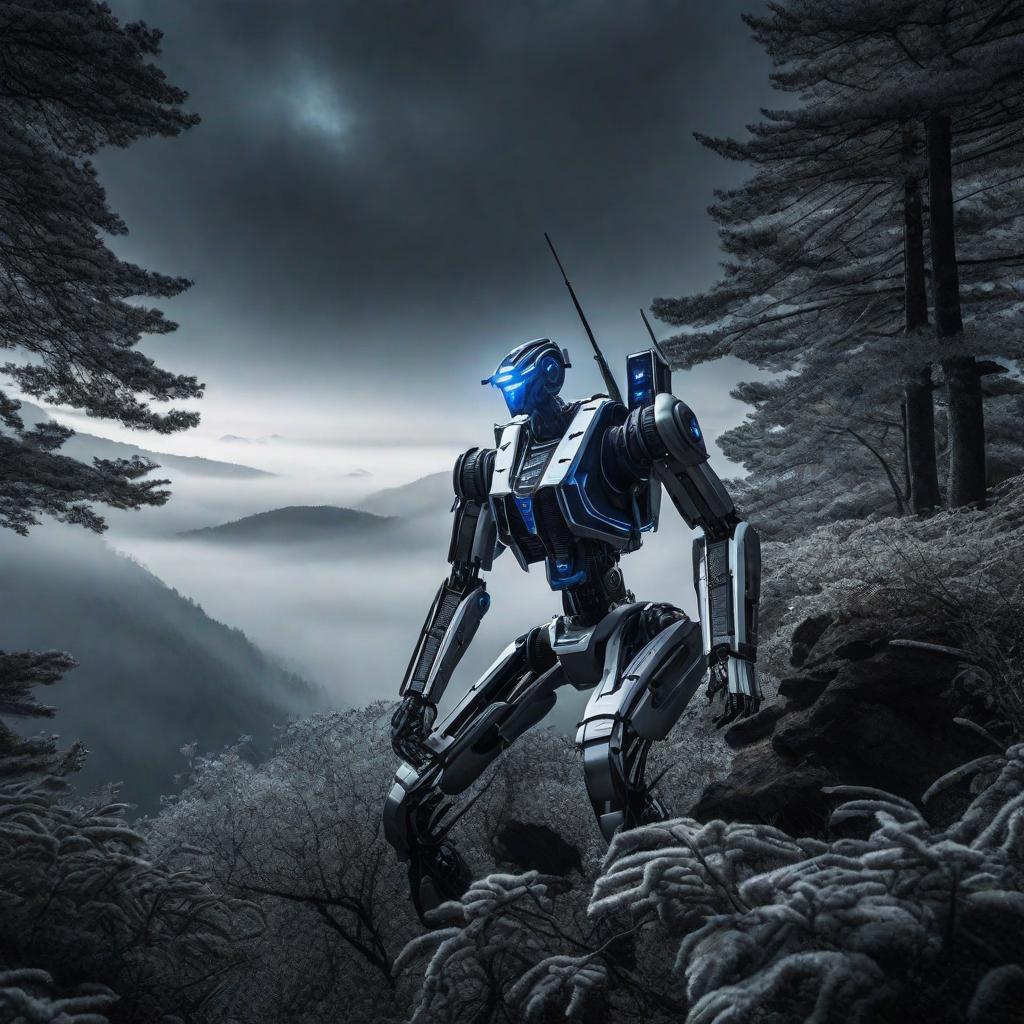  black and white pic magnificent blue sentinelaibot extreme matrix euphoric nature scene hyperrealistic, full body, detailed clothing, highly detailed, cinematic lighting, stunningly beautiful, intricate, sharp focus, f/1. 8, 85mm, (centered image composition), (professionally color graded), ((bright soft diffused light)), volumetric fog, trending on instagram, trending on tumblr, HDR 4K, 8K