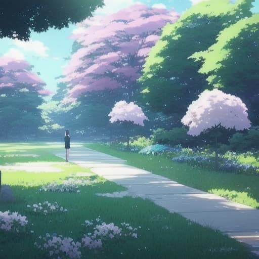  Makoto Shinkai style. dream-like scene. lovely. background flowers