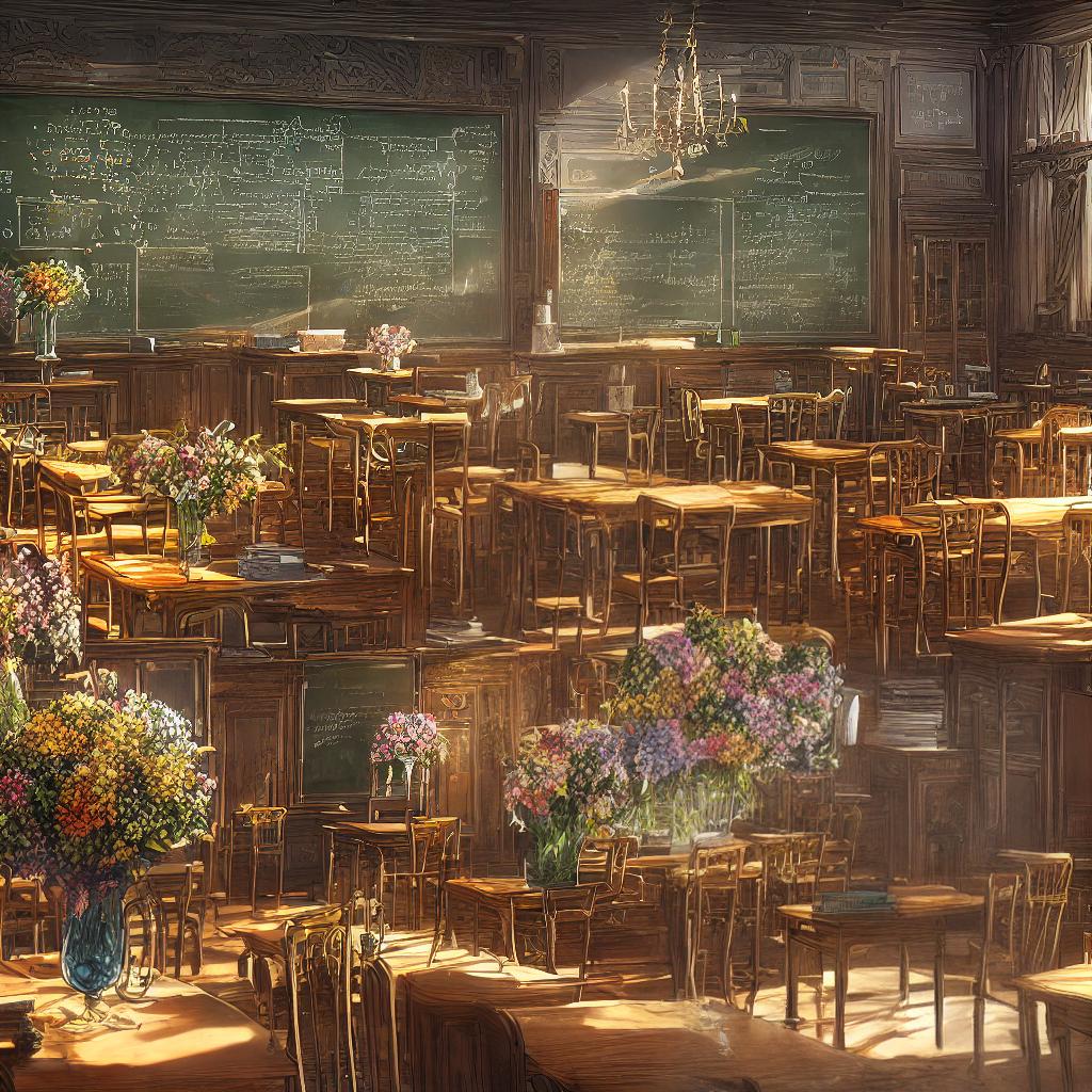  ((masterpiece)), (((best quality))), 8k, high detailed, ultra-detailed. A girl sitting in a classroom. A girl, ((wearing glasses)), ((reading a book)), (sunlight streaming through the window), ((a chalkboard with intricate mathematical equations)), (colorful educational posters on the walls), ((a vase of fresh flowers on the teacher's desk)), (shadows cast by the desks and chairs). hyperrealistic, full body, detailed clothing, highly detailed, cinematic lighting, stunningly beautiful, intricate, sharp focus, f/1. 8, 85mm, (centered image composition), (professionally color graded), ((bright soft diffused light)), volumetric fog, trending on instagram, trending on tumblr, HDR 4K, 8K