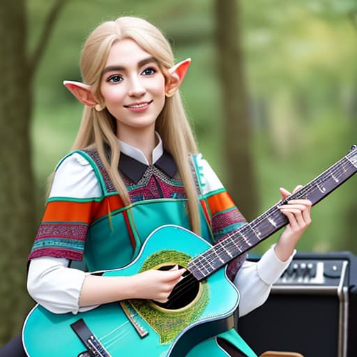  Ask for a picture of an elf holding a guitar. ，