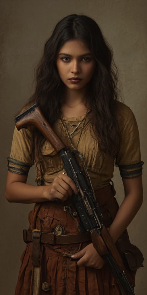  good quality, high quality, a indian girl with gun