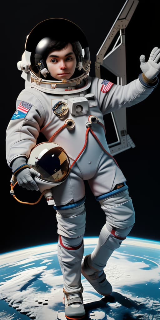  astronaut above the ground, holding a medal in his hand