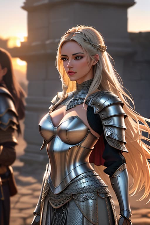  Portrait of a girl, the most beautiful in the world, (medieval armor), metal reflections, upper body, outdoors, intense sunlight, far away castle, professional photograph of a stunning woman detailed, sharp focus, dramatic, award winning, cinematic lighting, volumetrics dtx, (film grain, blurry background, blurry foreground, bokeh, depth of field, sunset, interaction, Perfectchainmail), (masterpiece), (extremely intricate:1.3), (ultra realistic) hyperrealistic, full body, detailed clothing, highly detailed, cinematic lighting, stunningly beautiful, intricate, sharp focus, f/1. 8, 85mm, (centered image composition), (professionally color graded), ((bright soft diffused light)), volumetric fog, trending on instagram, trending on tumblr, HDR 4K, 8K