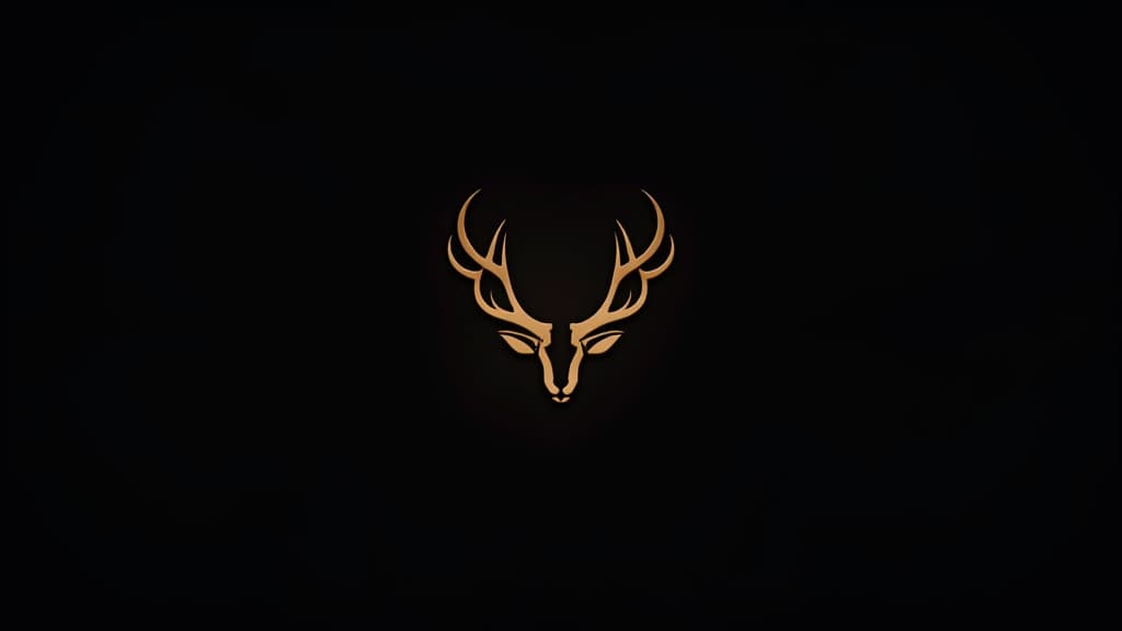  good quality, high quality, elegant deer logo with antlers formed by minimal lines, showcasing striking design in gold against dark background, perfect for branding and artistic projects