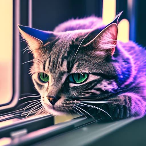 nvinkpunk Realistic image of a cat wearing headphones and reading glasses while riding a bus. hyperrealistic, full body, detailed clothing, highly detailed, cinematic lighting, stunningly beautiful, intricate, sharp focus, f/1. 8, 85mm, (centered image composition), (professionally color graded), ((bright soft diffused light)), volumetric fog, trending on instagram, trending on tumblr, HDR 4K, 8K