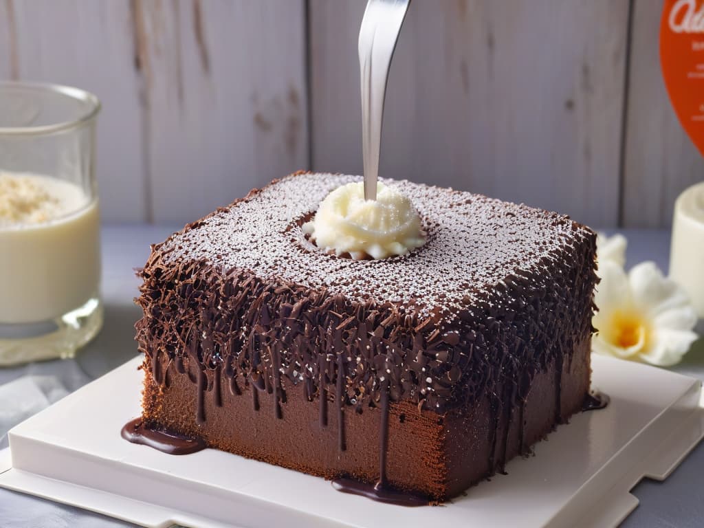  A closeup, ultradetailed image of a freshly baked Lamington being delicately dipped in a bowl of rich, glossy chocolate icing. The sponge cake, perfectly square and coated with a thin layer of desiccated coconut, sits on a wire rack, allowing excess chocolate to drip off, creating a mesmerizing pattern of droplets. The chocolate is smooth and shiny, with a hint of steam rising, hinting at the warm, indulgent treat. The lighting is soft, enhancing the textures of the coconut flakes and the velvety sheen of the chocolate, making the viewer almost able to smell the sweet aroma. hyperrealistic, full body, detailed clothing, highly detailed, cinematic lighting, stunningly beautiful, intricate, sharp focus, f/1. 8, 85mm, (centered image composition), (professionally color graded), ((bright soft diffused light)), volumetric fog, trending on instagram, trending on tumblr, HDR 4K, 8K