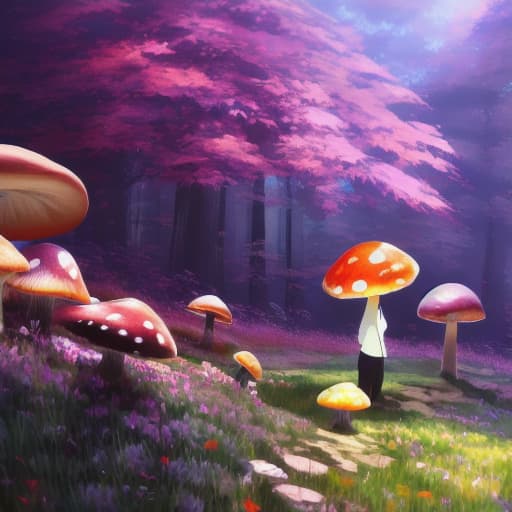  Colorful mushroom. 8k. Makoto Shinkai style.