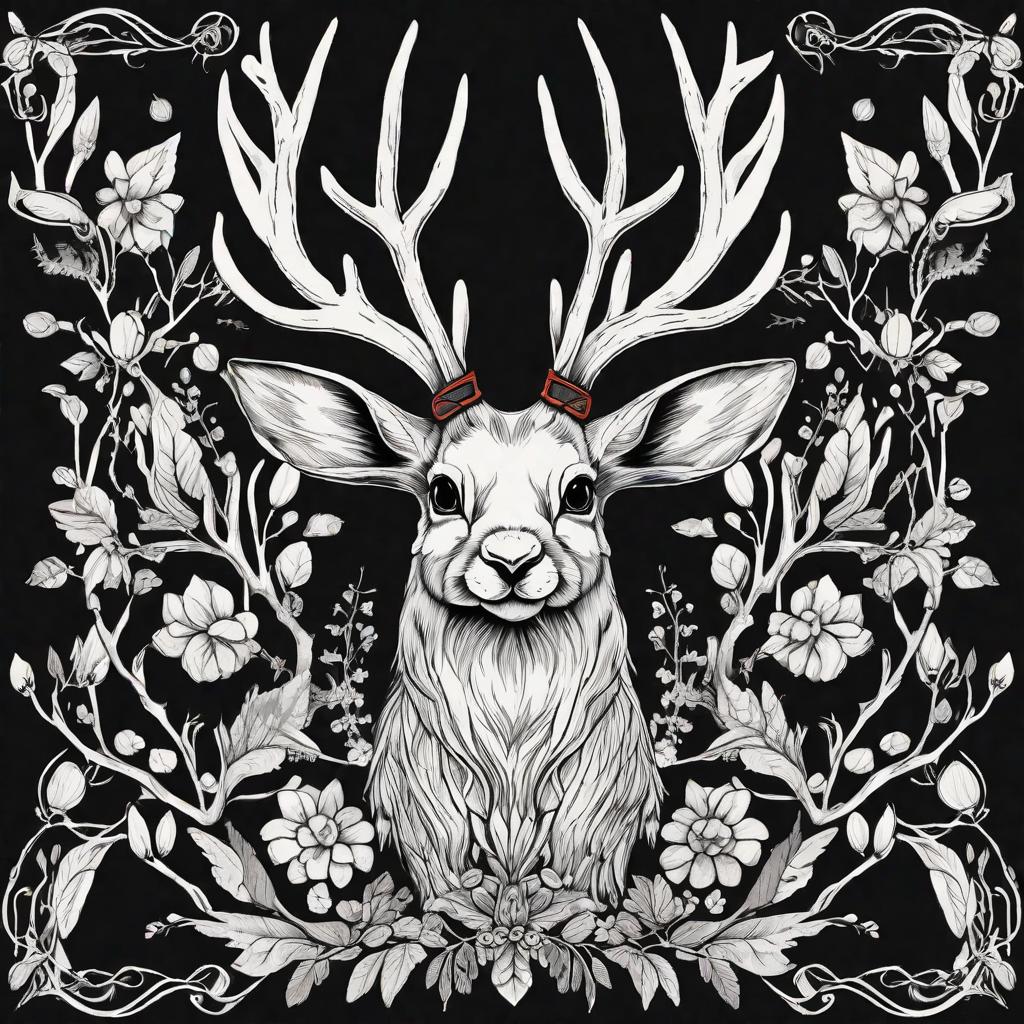  masterpiece, best quality, jackalope facing dark gothic jackalope drawing tattoo simple