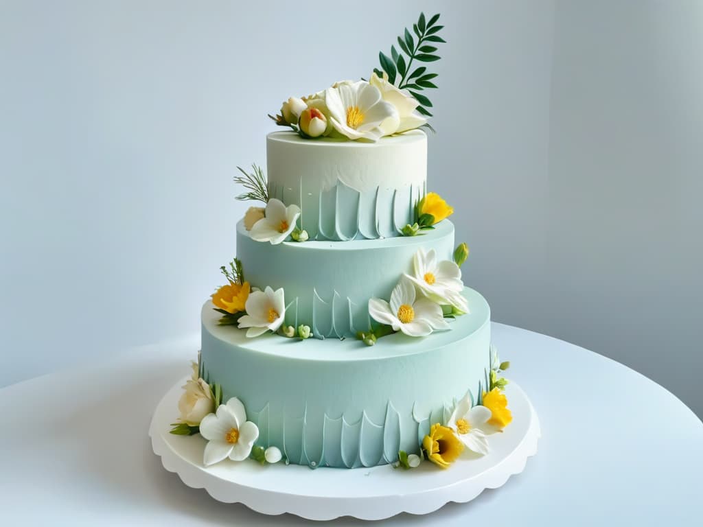  An ultradetailed, 8k resolution image of a delicate, intricately designed wedding cake created using sustainable 3D printing technology. The cake features intricate geometric patterns and floral motifs that showcase the capabilities of 3D printing in the realm of sustainable pastry design. The color scheme is elegant and muted, with a focus on soft pastel shades that enhance the overall aesthetic appeal of the cake. The image is captured from a topdown perspective to highlight the precision and beauty of the sustainable 3D printed details. hyperrealistic, full body, detailed clothing, highly detailed, cinematic lighting, stunningly beautiful, intricate, sharp focus, f/1. 8, 85mm, (centered image composition), (professionally color graded), ((bright soft diffused light)), volumetric fog, trending on instagram, trending on tumblr, HDR 4K, 8K