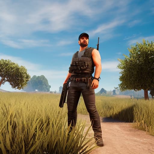  pubg hyperrealistic, full body, detailed clothing, highly detailed, cinematic lighting, stunningly beautiful, intricate, sharp focus, f/1. 8, 85mm, (centered image composition), (professionally color graded), ((bright soft diffused light)), volumetric fog, trending on instagram, trending on tumblr, HDR 4K, 8K