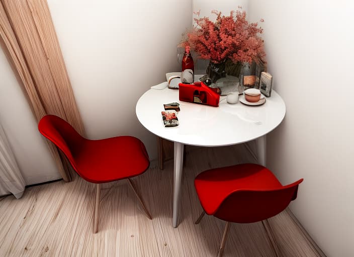  Table, kitchen, Red style, HQ, Hightly detailed, 4k