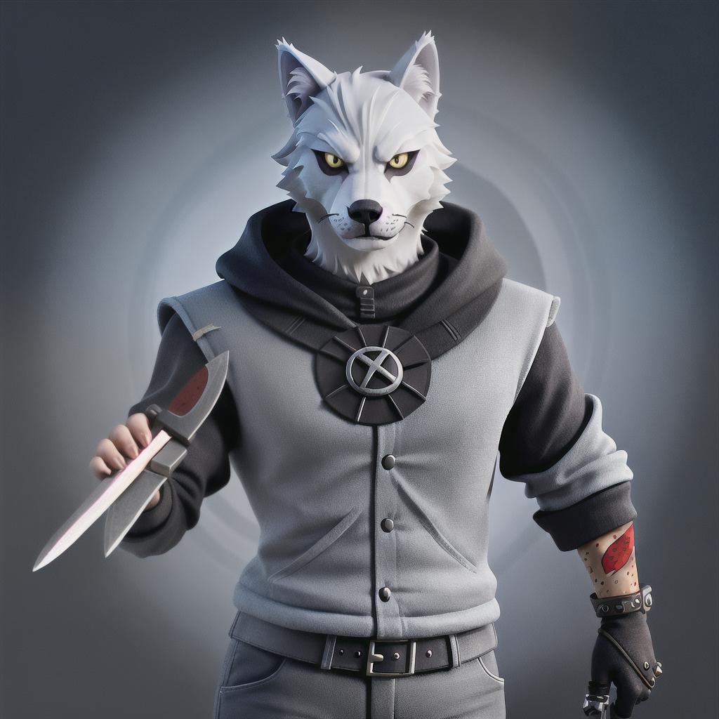  Animal image personification, bad guy, knife, scar on face, single person, wolf head