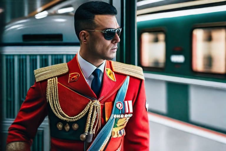  Russian Railways hyperrealistic, full body, detailed clothing, highly detailed, cinematic lighting, stunningly beautiful, intricate, sharp focus, f/1. 8, 85mm, (centered image composition), (professionally color graded), ((bright soft diffused light)), volumetric fog, trending on instagram, trending on tumblr, HDR 4K, 8K