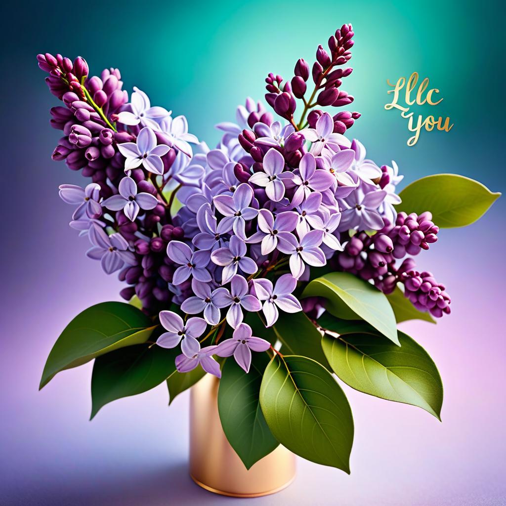  ethereal fantasy concept art of (Lilac) is a genus of shrubs with beautiful flowers and pleasant fragrance. There are many species and varieties of lilacs, differing in colour and shape of flowers. (Greeting card) Postcard design:Background white green gradient decorated with golden curls in fantasy style. In the centre of the card is a bouquet of lilacs with the inscription "For you" . magnificent, celestial, ethereal, painterly, epic, majestic, magical, fantasy art, cover art, dreamy hyperrealistic, full body, detailed clothing, highly detailed, cinematic lighting, stunningly beautiful, intricate, sharp focus, f/1. 8, 85mm, (centered image composition), (professionally color graded), ((bright soft diffused light)), volumetric fog, trending on instagram, trending on tumblr, HDR 4K, 8K