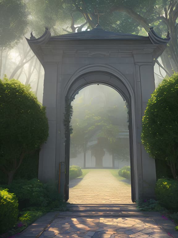  The entrance location is a large courtyard in front of the manor house, surrounded by tall trees and bushes. The large metal gates are locked. hyperrealistic, full body, detailed clothing, highly detailed, cinematic lighting, stunningly beautiful, intricate, sharp focus, f/1. 8, 85mm, (centered image composition), (professionally color graded), ((bright soft diffused light)), volumetric fog, trending on instagram, trending on tumblr, HDR 4K, 8K