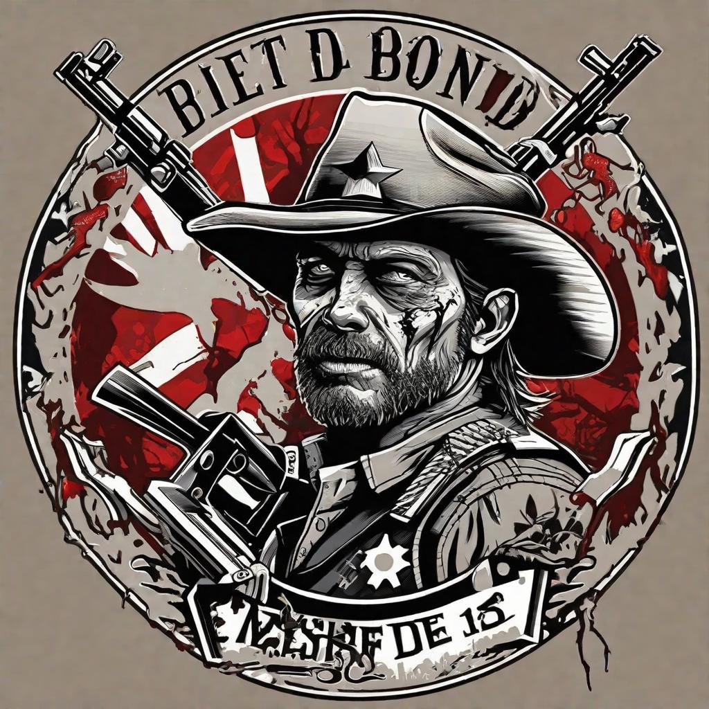  masterpiece, best quality, Zombie, crossbow, black, white, red, sheriff hat, the walking dead tattoo