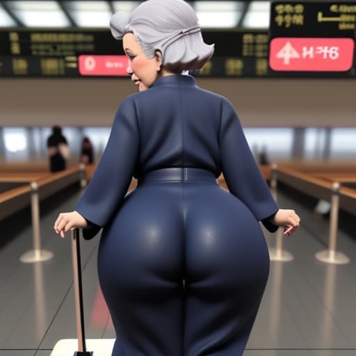  granny voluptuosa booty en aeropuerto de Japón 3D