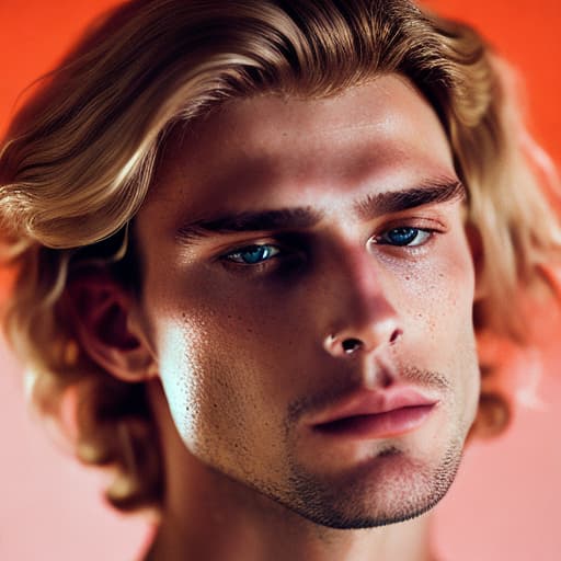 portrait+ style Russian queer supermodel blonde hunk dude face