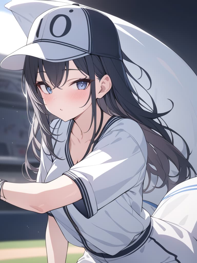  Cecil cut, a black haired baseball girl with a splendid pitching form, masterpiece, best quality,8k,ultra detailed,high resolution,an extremely delicate and beautiful,hyper detail