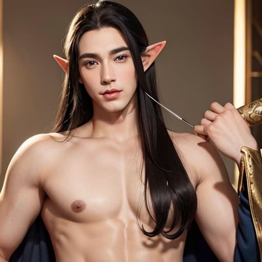  1male, elf, emperor, handsome,without clothes, long black Hair,with biggest Penis