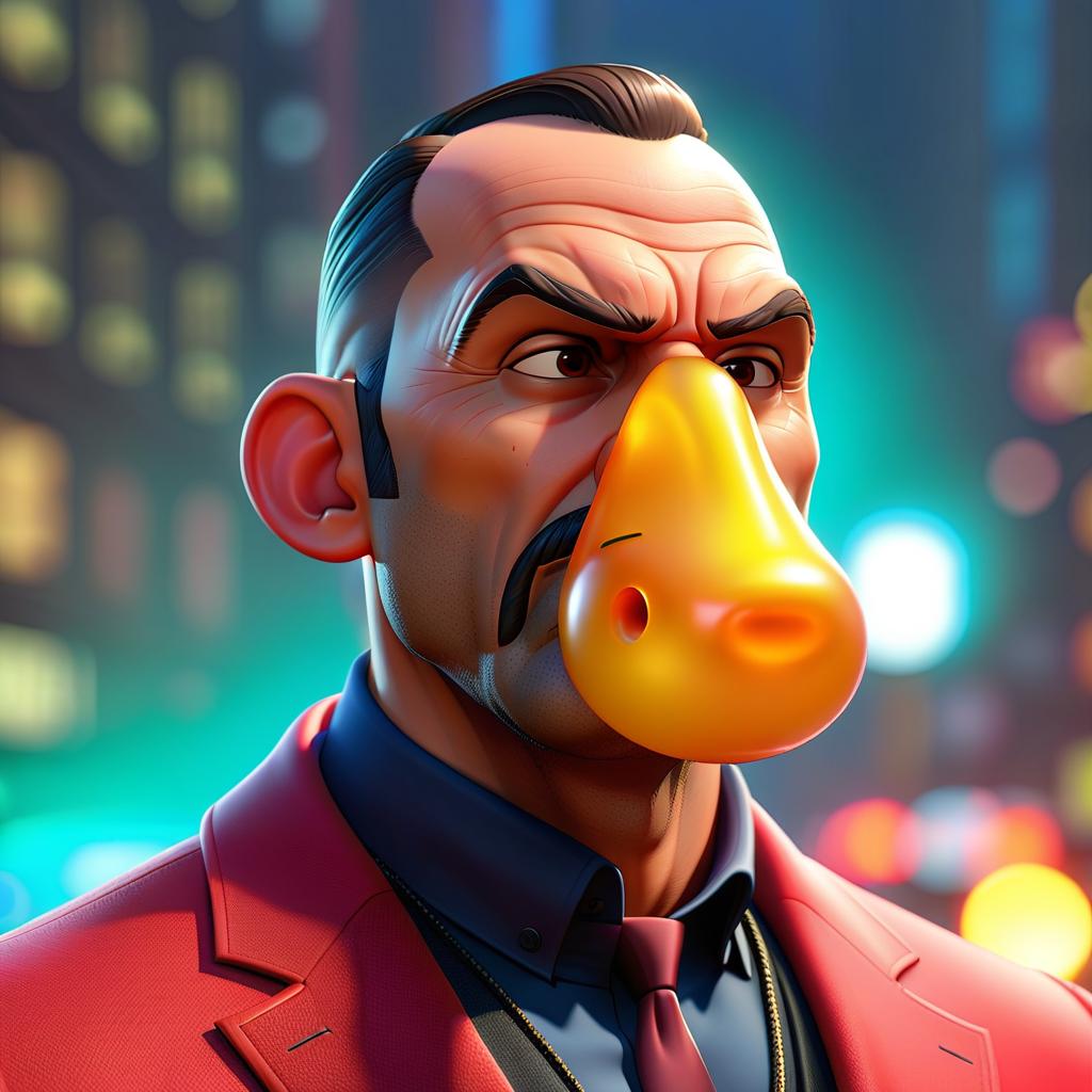  GTA style artwork [Emoji nose. Nose inhales transparent air, nose is the main focus. 3D. Animation. Emoji. Pixar] . satirical, exaggerated, pop art style, vibrant colors, iconic characters, action packed hyperrealistic, full body, detailed clothing, highly detailed, cinematic lighting, stunningly beautiful, intricate, sharp focus, f/1. 8, 85mm, (centered image composition), (professionally color graded), ((bright soft diffused light)), volumetric fog, trending on instagram, trending on tumblr, HDR 4K, 8K