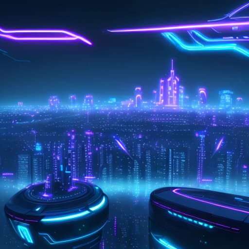  A futuristic, neon-lit cityscape in the style of TRON