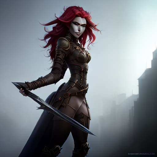 arcane style I want you to draw a girl with red hair. girl have an armor that looks both stylish and majestic. Let the background be like a night illuminated by the light of the moon. Let the girl hold a sword in her right hand and a magic ball in her left hand. The color of the girl's left eye cannot be seen clearly because of the darkness of the night. Let his right eye be a striking, sparkling green color. If possible, let the drawing be like a book cover. Mysterious Monochromes hyperrealistic, full body, detailed clothing, highly detailed, cinematic lighting, stunningly beautiful, intricate, sharp focus, f/1. 8, 85mm, (centered image composition), (professionally color graded), ((bright soft diffused light)), volumetric fog, trending on instagram, trending on tumblr, HDR 4K, 8K