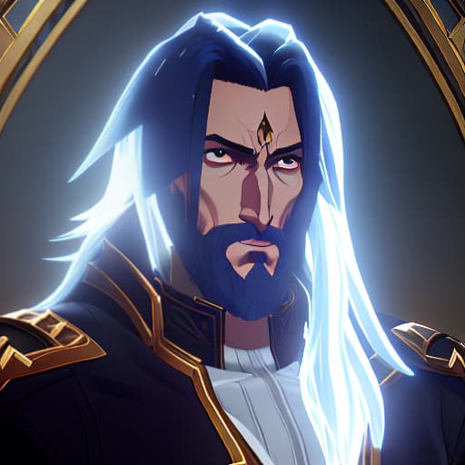 arcane style Anime style Jesus with long, curly hair and a beard, wearing white celestial clothes similar to The Undertaker's outfit, muscular, with a wide brimmed hat, holding a shield and a sword. hyperrealistic, full body, detailed clothing, highly detailed, cinematic lighting, stunningly beautiful, intricate, sharp focus, f/1. 8, 85mm, (centered image composition), (professionally color graded), ((bright soft diffused light)), volumetric fog, trending on instagram, trending on tumblr, HDR 4K, 8K