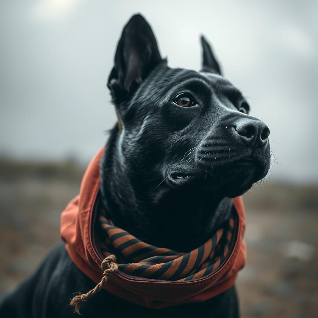  a black dog hyperrealistic, full body, detailed clothing, highly detailed, cinematic lighting, stunningly beautiful, intricate, sharp focus, f/1. 8, 85mm, (centered image composition), (professionally color graded), ((bright soft diffused light)), volumetric fog, trending on instagram, trending on tumblr, HDR 4K, 8K