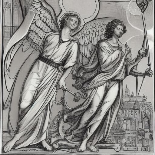  Archangel Michael and Gabriel back to back pose