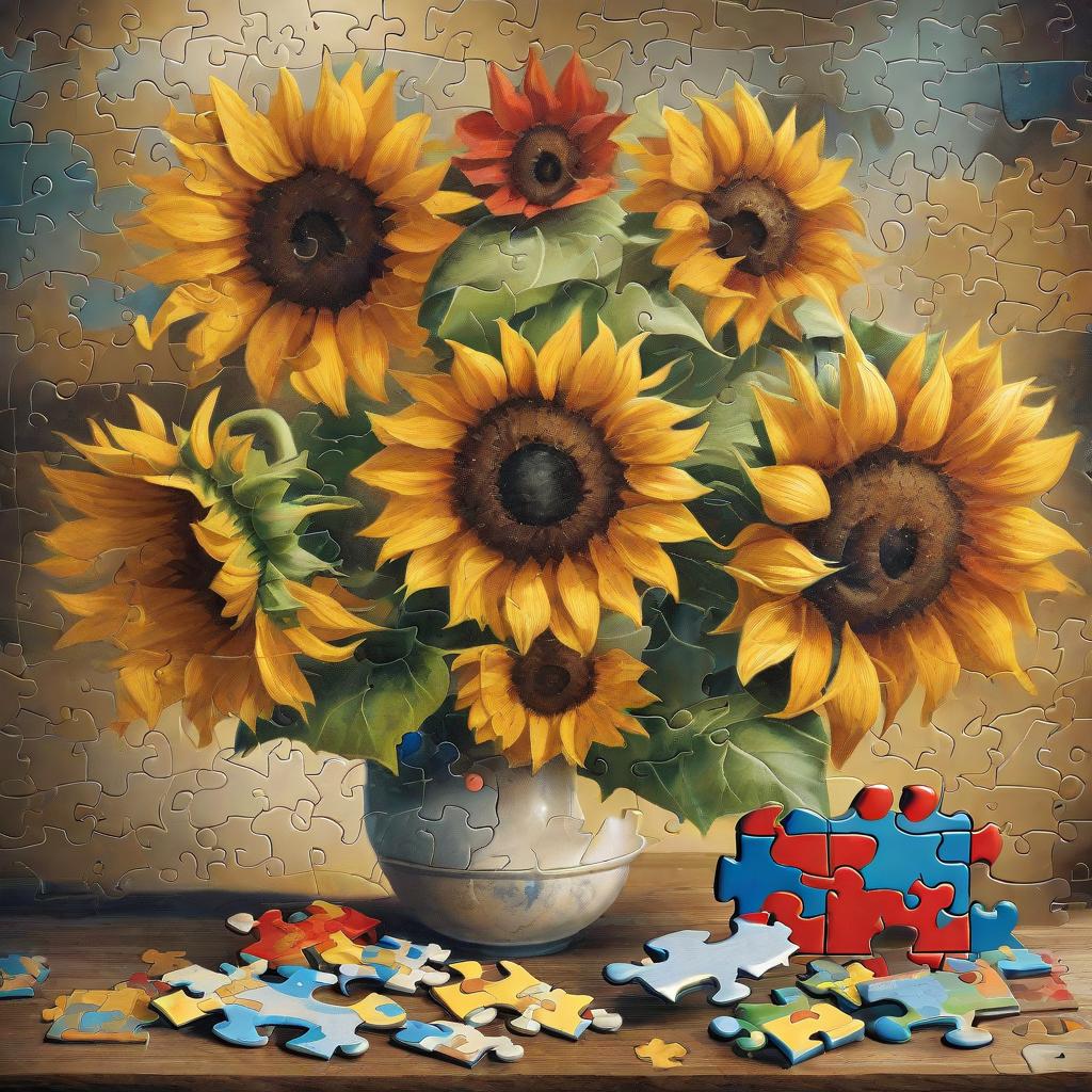  masterpiece, best quality, Sunflower and puzzles meaning ADHD and autism's