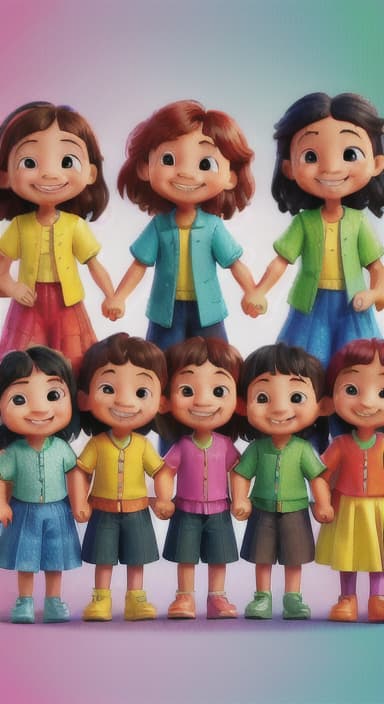  {A bright and colorful book cover with a group of happy children holding hands in a circle., Children of various ethnicities. They are smiling and wearing colorful clothing.