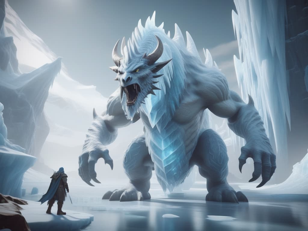  Embark on a Dungeons and Dragons-inspired journey with a colossal ice mythical creature rendered in breathtaking 32K resolution using Unreal Engine. This epic scene merges fantasy and cutting-edge technology, bringing to life the intricate details of a creature that echoes the mysteries of icy realms.