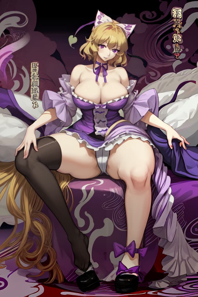  Touhou, Yakumo purple, blonde, one woman, obesity