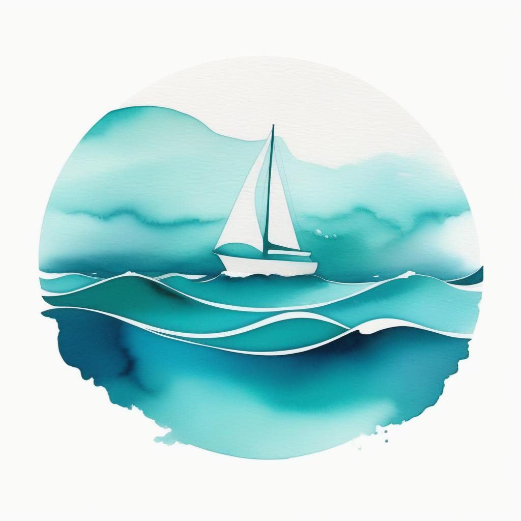  watercolor style, logo, sea, blue teal colors, white background