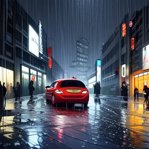  City, cars, rain, streets