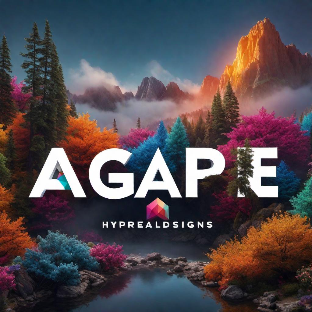  Revisualize the image of a colorful 3D logo with the text 'Agape Designs Trw' hyperrealistic, full body, detailed clothing, highly detailed, cinematic lighting, stunningly beautiful, intricate, sharp focus, f/1. 8, 85mm, (centered image composition), (professionally color graded), ((bright soft diffused light)), volumetric fog, trending on instagram, trending on tumblr, HDR 4K, 8K